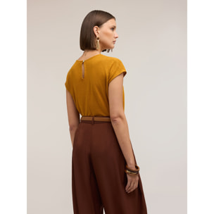 Motivi - T-shirt in misto lino con drappeggio - Giallo