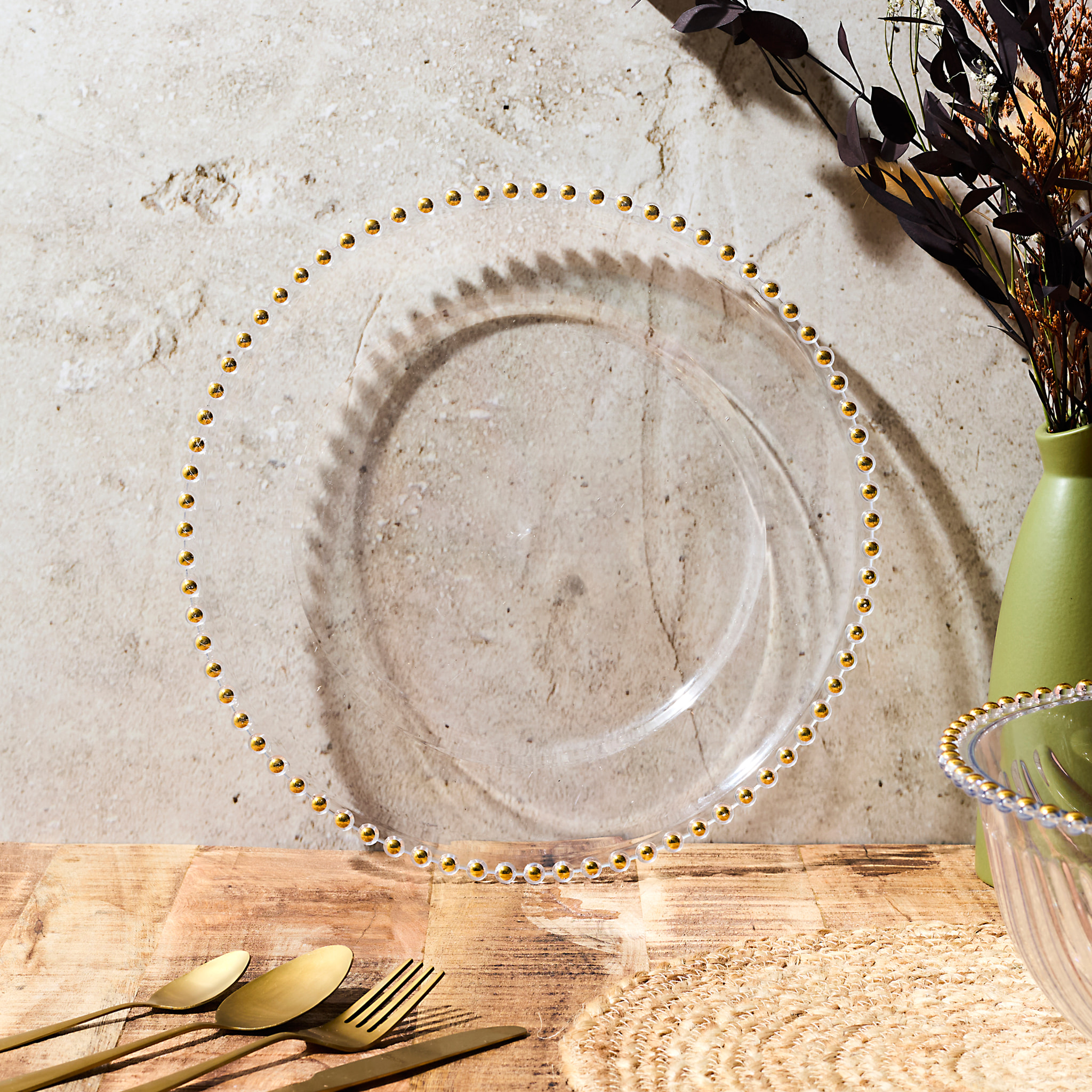 Plateau Rond - HOME DECO FACTORY - SABAH - Plastique - Transparent et Doré