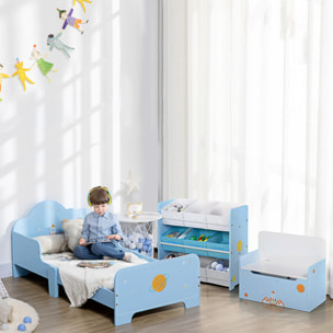 ZONEKIZ Cama para Niños de 3-6 Años 143x74x59 cm Cama Infantil de Madera con Barreras de Protección Carga Máx. 80 kg Mueble de Dormitorio Moderno Azul