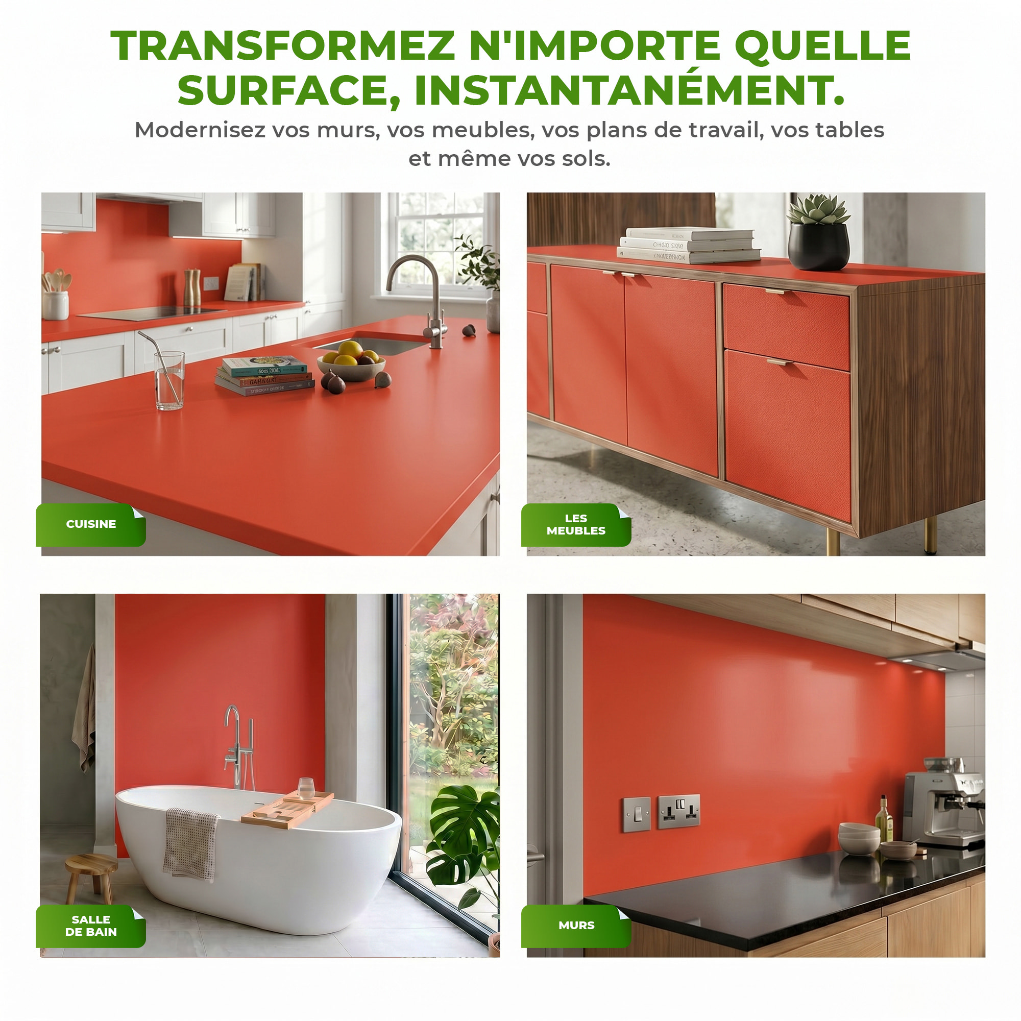 Rouleau adhésif décoratif Vinyle au Mètre - Rouge coquelicot - Sticker Lavable Imperméable Mur Cuisine Meubles