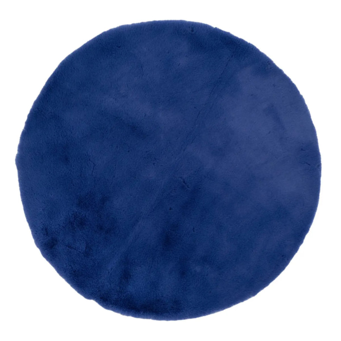 Tapis fausse fourrure "Couka" bleu indigo D80cm