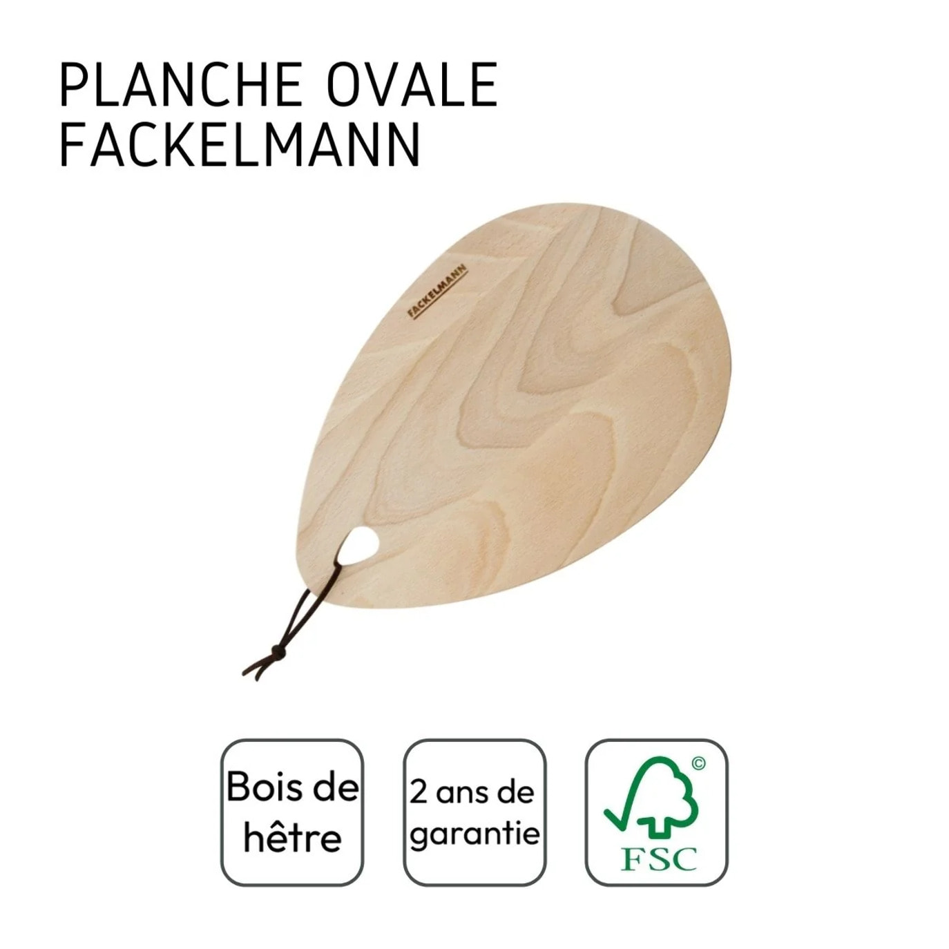 Planche à découper ovale en bois FSC 19 x 28 cm Fackelmann Nature