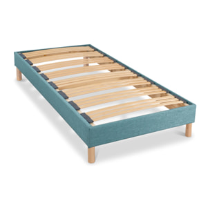 Sommier Lumière Technologie Tri-Lattes, tissu vert d’eau, Bois Épicéa, H30 cm, Lattes Actives, Aération Optimale