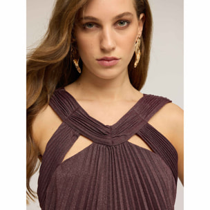 Motivi - Vestido largo de jersey lurex plisado - Burgundy