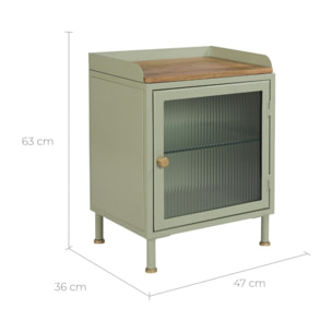 Table de chevet en verre, métal et bois 1 porte - Marnie