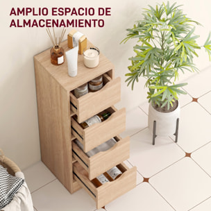 Armario de Baño Estrecho, Mueble Auxiliar de Baño con 4 Cajones y Asas Ranuradas, para Espacios Reducidos, 29x29x83 cm, Madera Natural