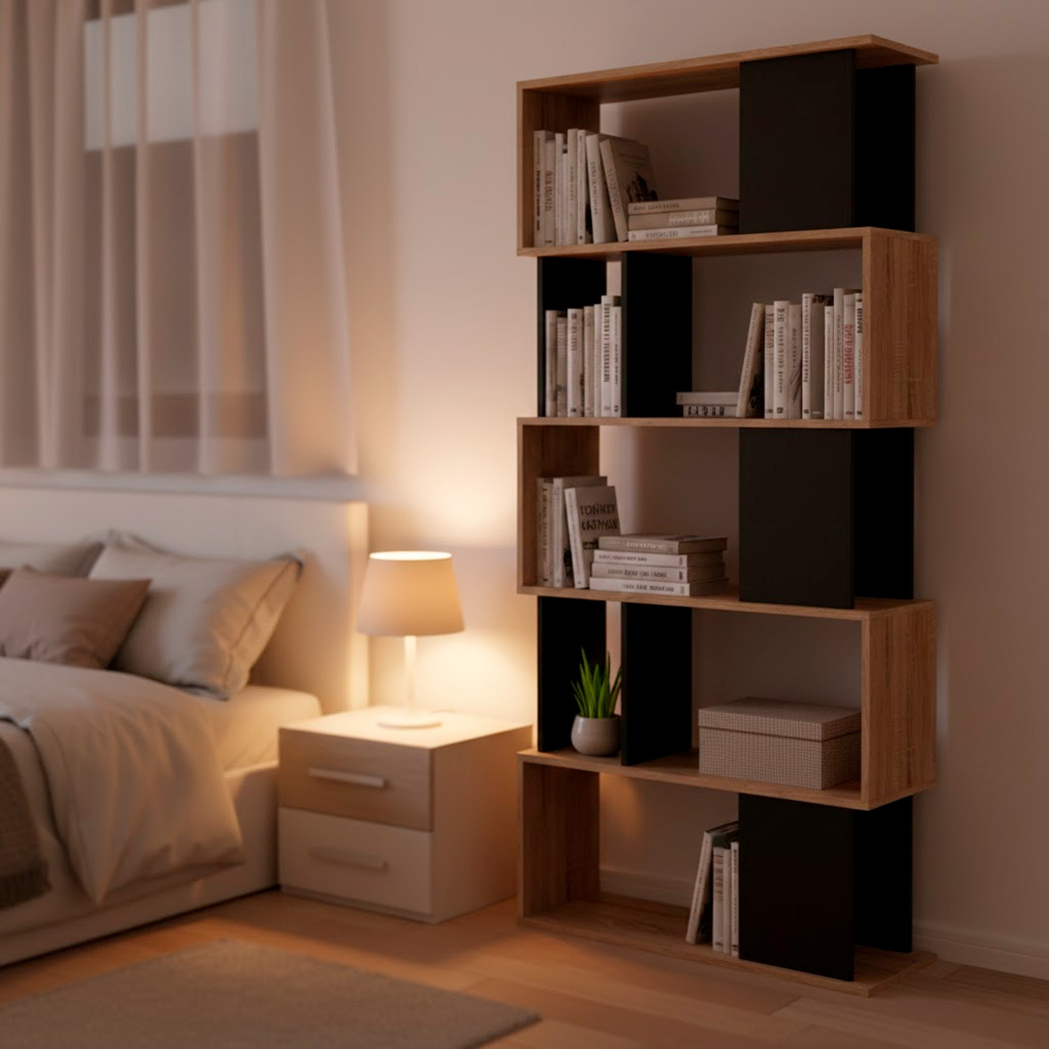 Libreria Moderna a Giorno Con Design Geometrico Asimmetrico Libreria Salvaspazio Ideale Per Soggiorno Studio E Ufficio 80x29.5x173.5 cm Rovere e Nero