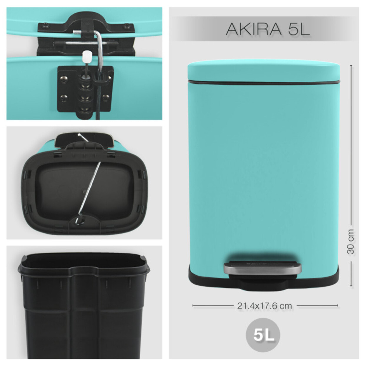 Set Poubelle à  pédale 5L & Brosse Wc AKIRA Turquoise mat Spirella