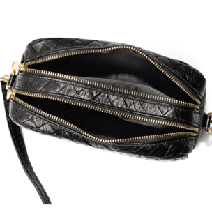 Degna borsa a tracolla donna. Pelle Scamosciata autentica con incisione intrecciata e finitura lucida.