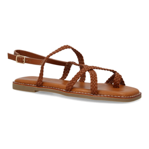 Sandalias planas de mujer, elegantes y comodas, diseño trenzado con cierre de hebilla ajustables