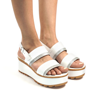 SANDALO DOPPIA FASCIA VERA PELLE SILVER BIANCO