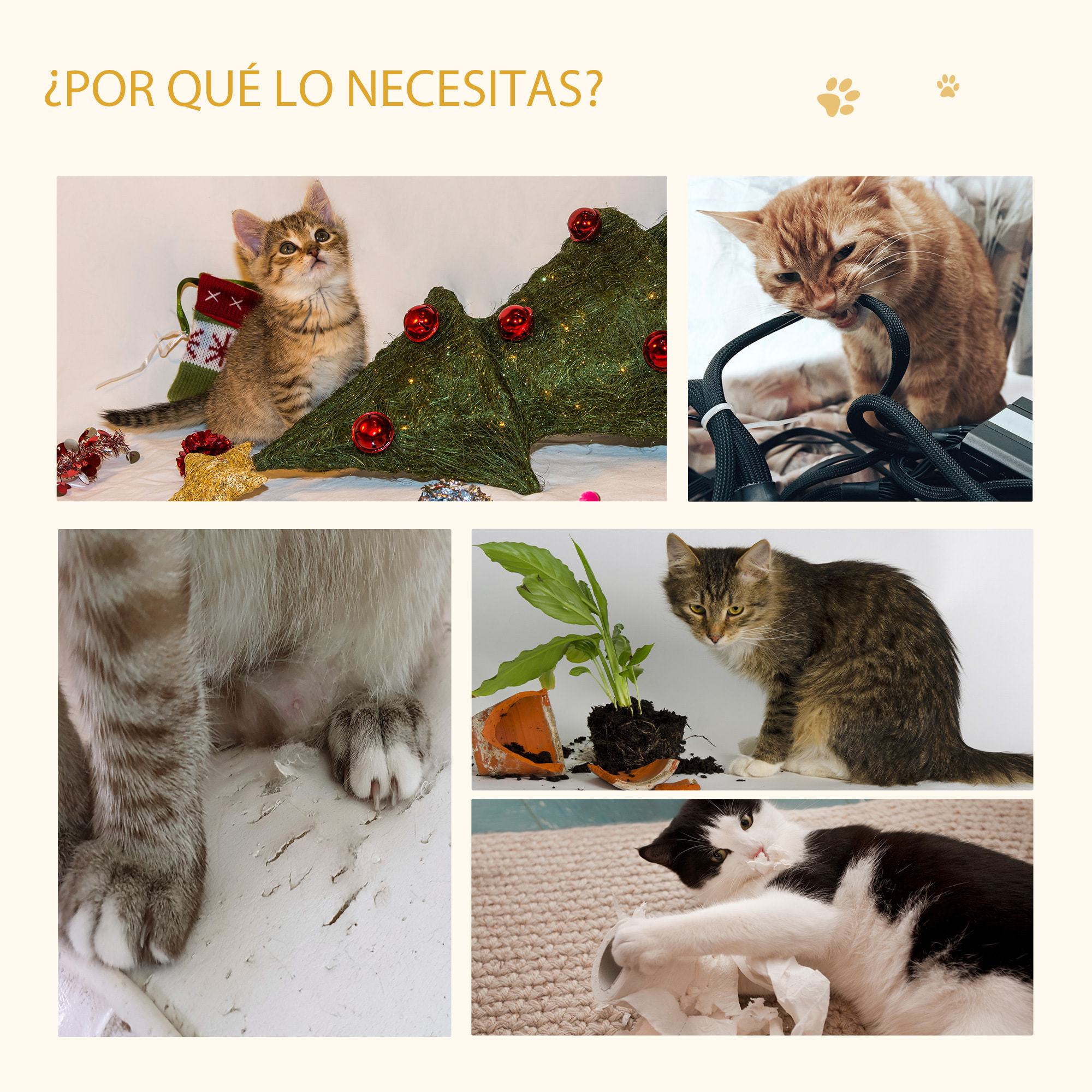 árbol para Gatos de 2 Niveles con Cueva Cama Superior Postes Rascadores de Sisal Natural Cojines Lavables y Bola de Juguete 35x35x81 cm Roble y Blanco