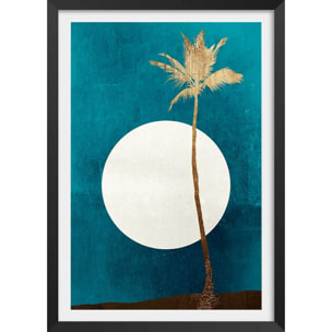 Poster cocotier sur fond bleu Affiche + cadre en bois - Noir