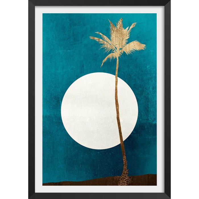 Poster cocotier sur fond bleu Affiche + cadre en bois - Noir