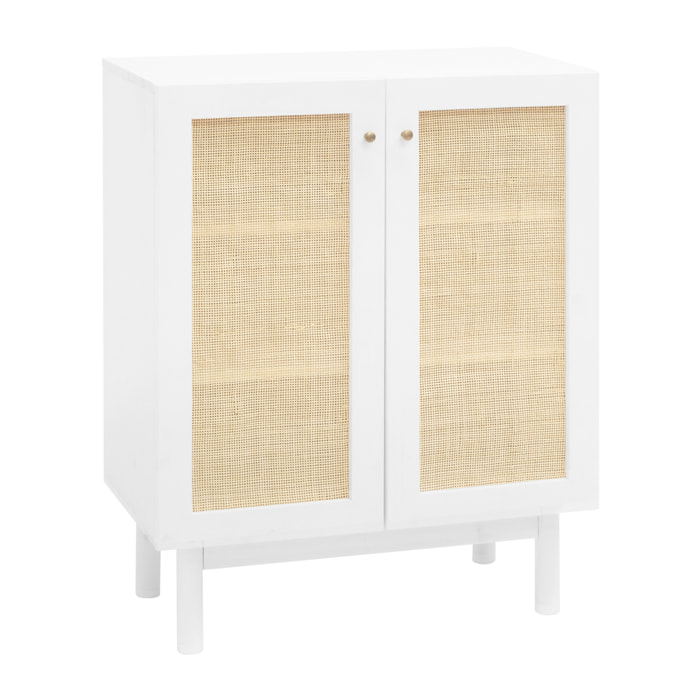 Buffet medulla en bois massif et rotin avec 2 portes en blanc 100x80cm Hauteur: 100 Longueur: 80 Largeur: 40