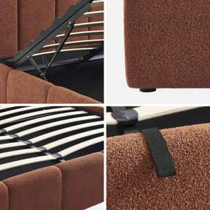 Lit coffre double avec sommier à lattes et tête de lit terracotta 160 x 200 cm bouclette texturée - Lex