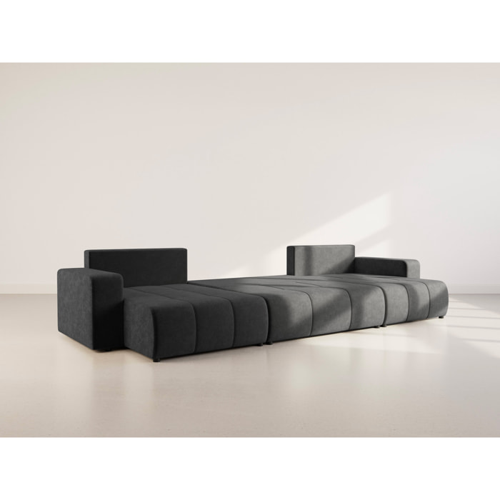 Nicole - Canapé panoramique en U 7 places convertible avec coffre en tissu - Gris Anthracite