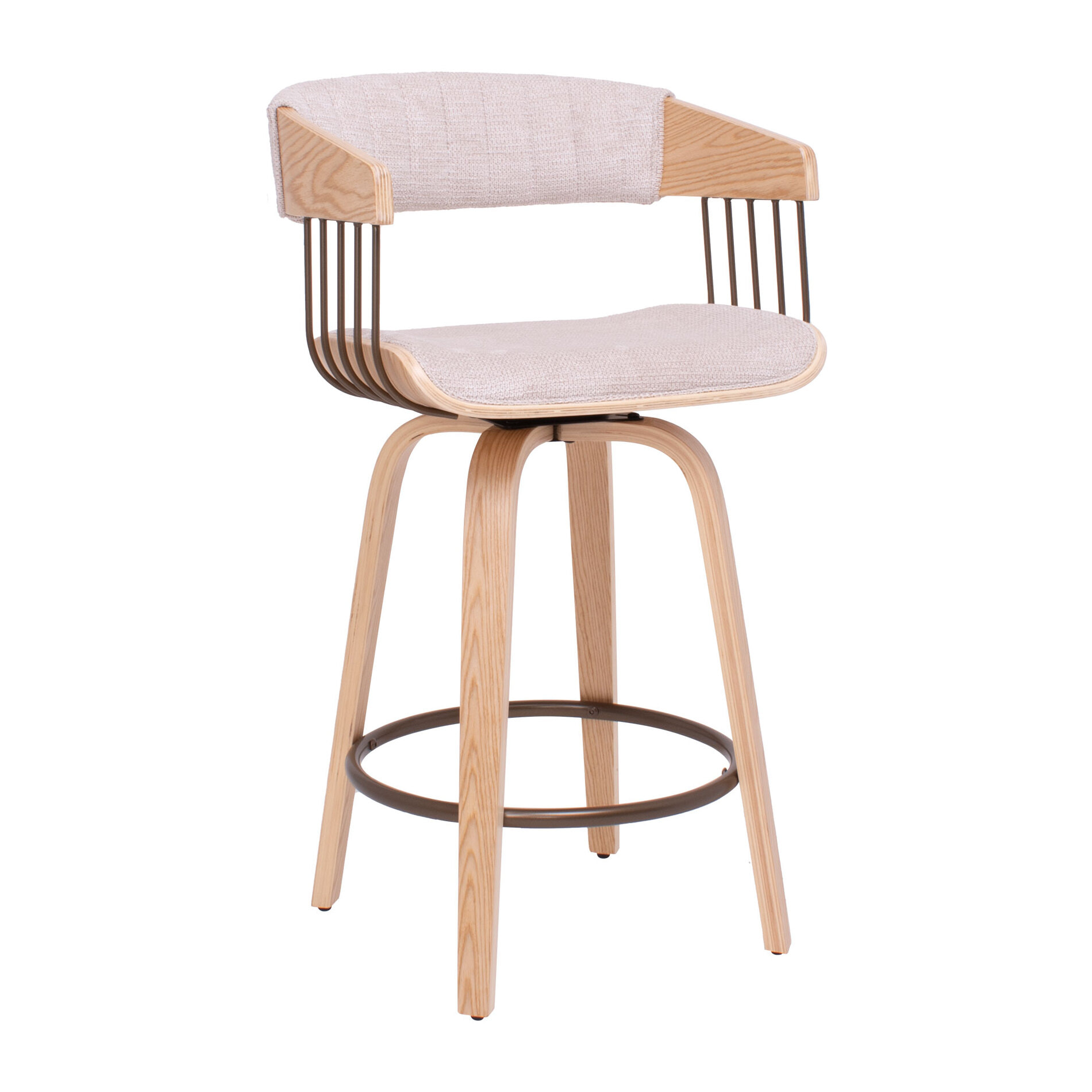 Colonia - Set 2 Sgabelli Imbottiti 49,5x92x37,5 cm Seduta Girevole in Legno Plywood e Tessuto Beige