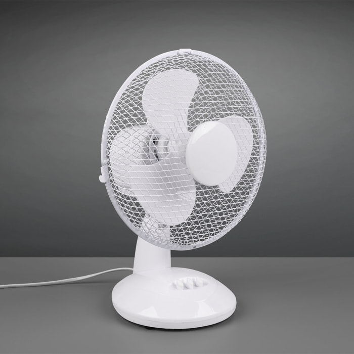 Bergen - Ventilatore da appoggio in plastica e metallo dal design tradizionale. Ø23x36H cm colore bianco.