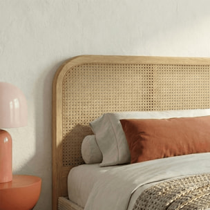 Lit en velours côtelé avec tête de lit en cannage - DALIA