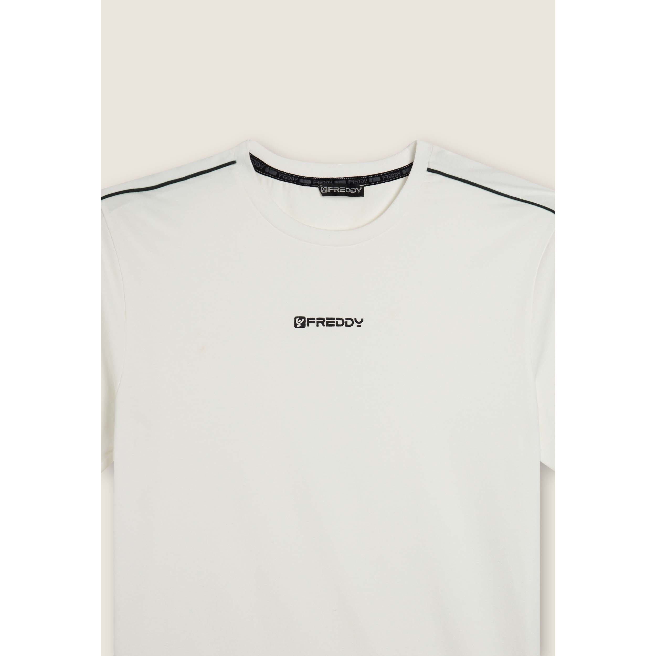 T-shirt in jersey stretch con cuciture in contrasto