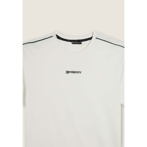 T-shirt in jersey stretch con cuciture in contrasto