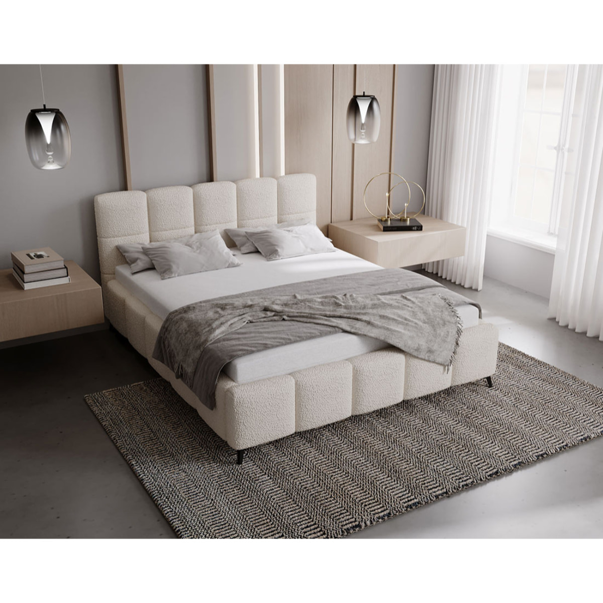 Paulito - lit coffre - 180x200 cm - sommier inclus - en tissu bouclette - Beige