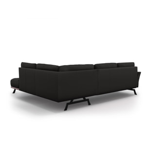 Canapé d'angle droit convertible "Olivier" 5 places en cuir véritable noir