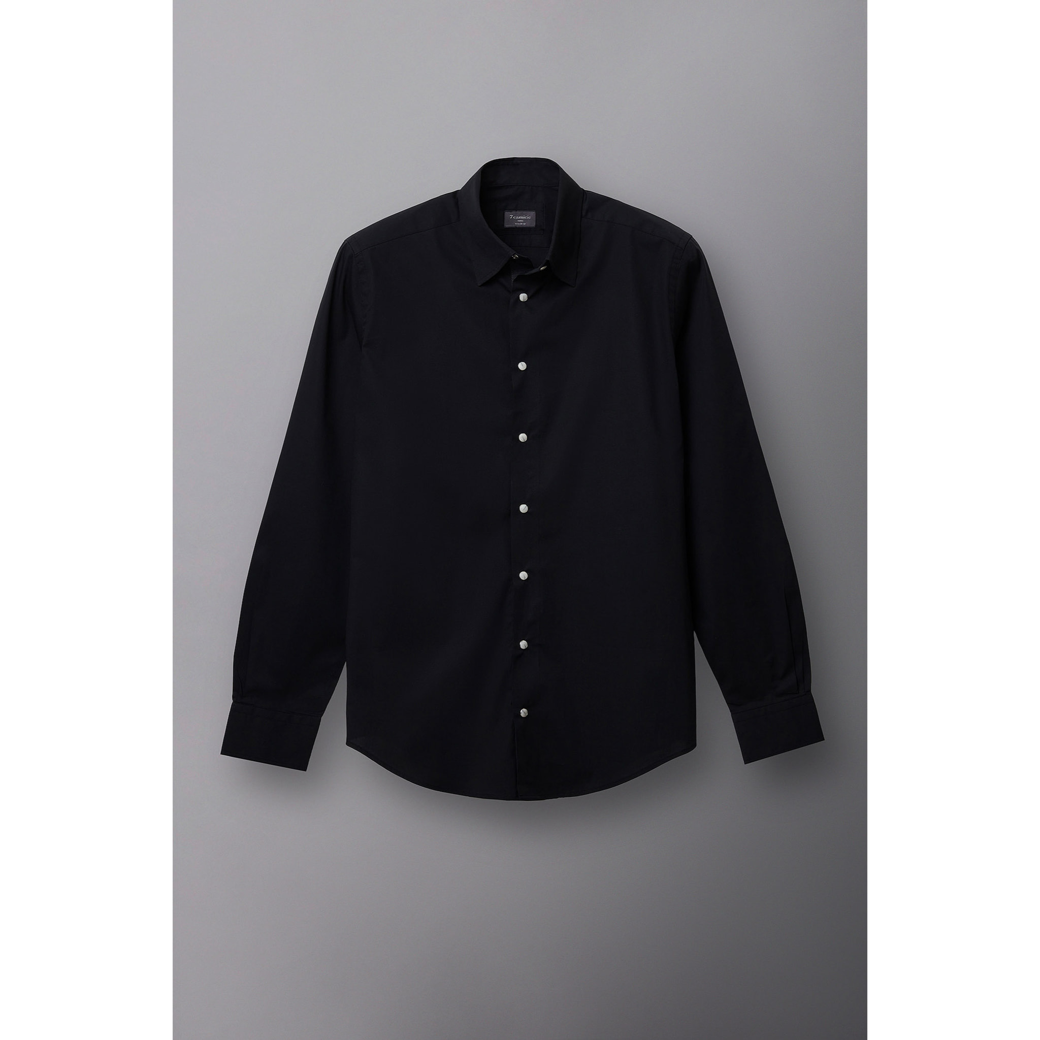 Camicia Uomo 1 Bottone Button Down Slim Popeline Stretch Unito Nero