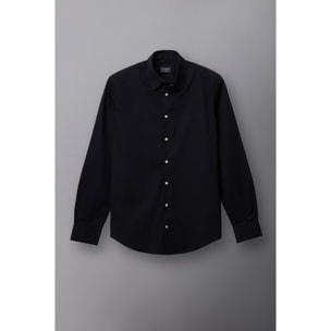 Camicia Uomo 1 Bottone Button Down Slim Popeline Stretch Unito Nero