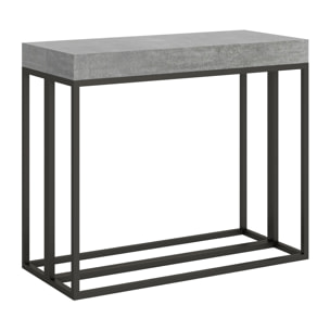 Console extensible 90x40/300 cm Epoca Gris Béton cadre Anthracite