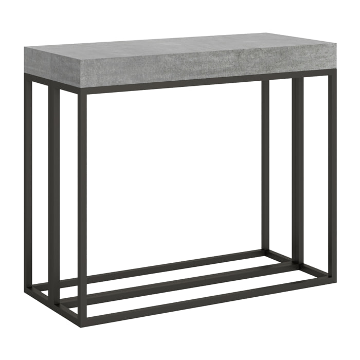 Console extensible 90x40/300 cm Epoca Gris Béton cadre Anthracite