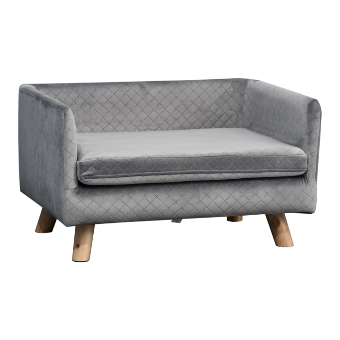 Canapé chien lit pour chien design scandinave coussin moelleux pieds bois massif dim. 64 x 45 x 36 cm velours gris