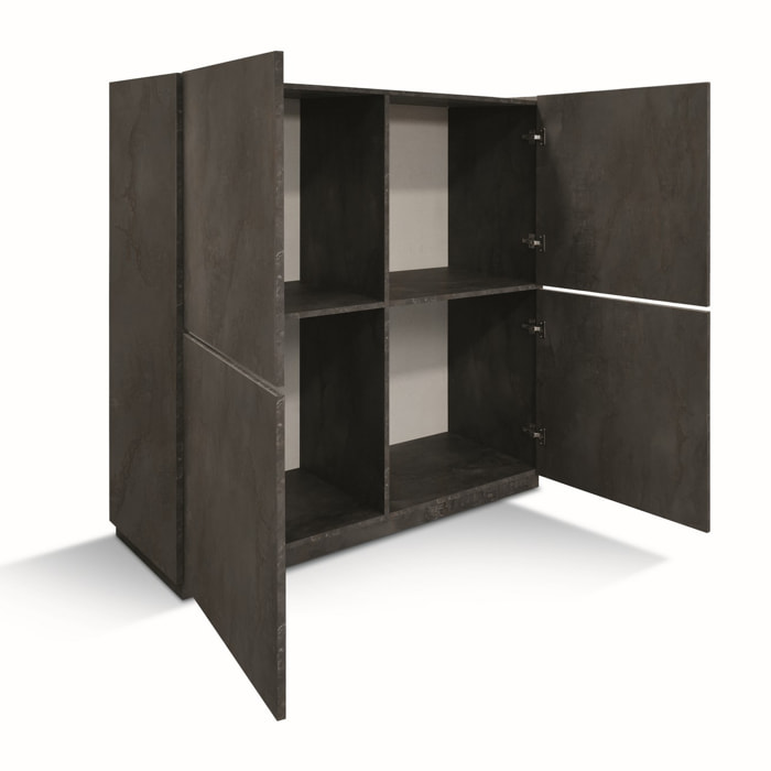 Credenza FAVIGNANA in legno, finitura in acciaio ossidato, piano effetto marmo statuario, 136x50 cm