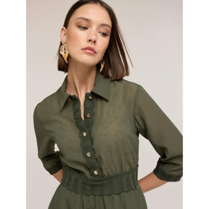 Motivi - Vestido camisero en crepón mezcla lyocell - Verde militare