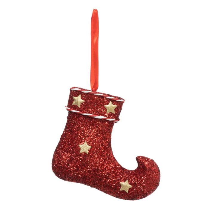 Décoration de sapin botte rouge pailletée 16cm