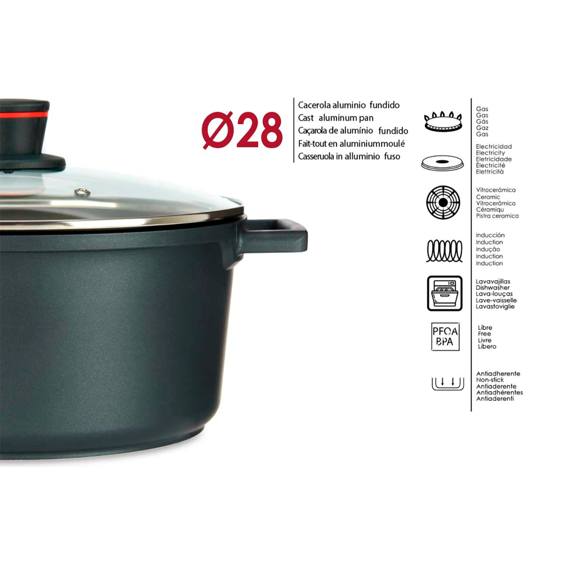 CACEROLA 28CM AL FUNDIDO FULL INDUCTION MOLTEN