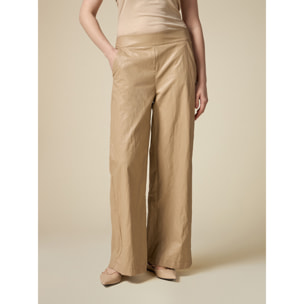 Oltre - Pantaloni wide leg in tessuto stropicciato - Beige