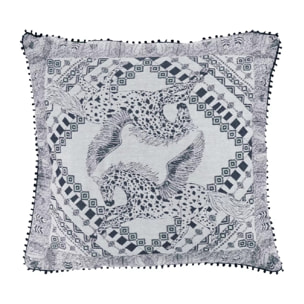 Housse de coussin satin de coton motif jacquard gris Cheval aile fusain