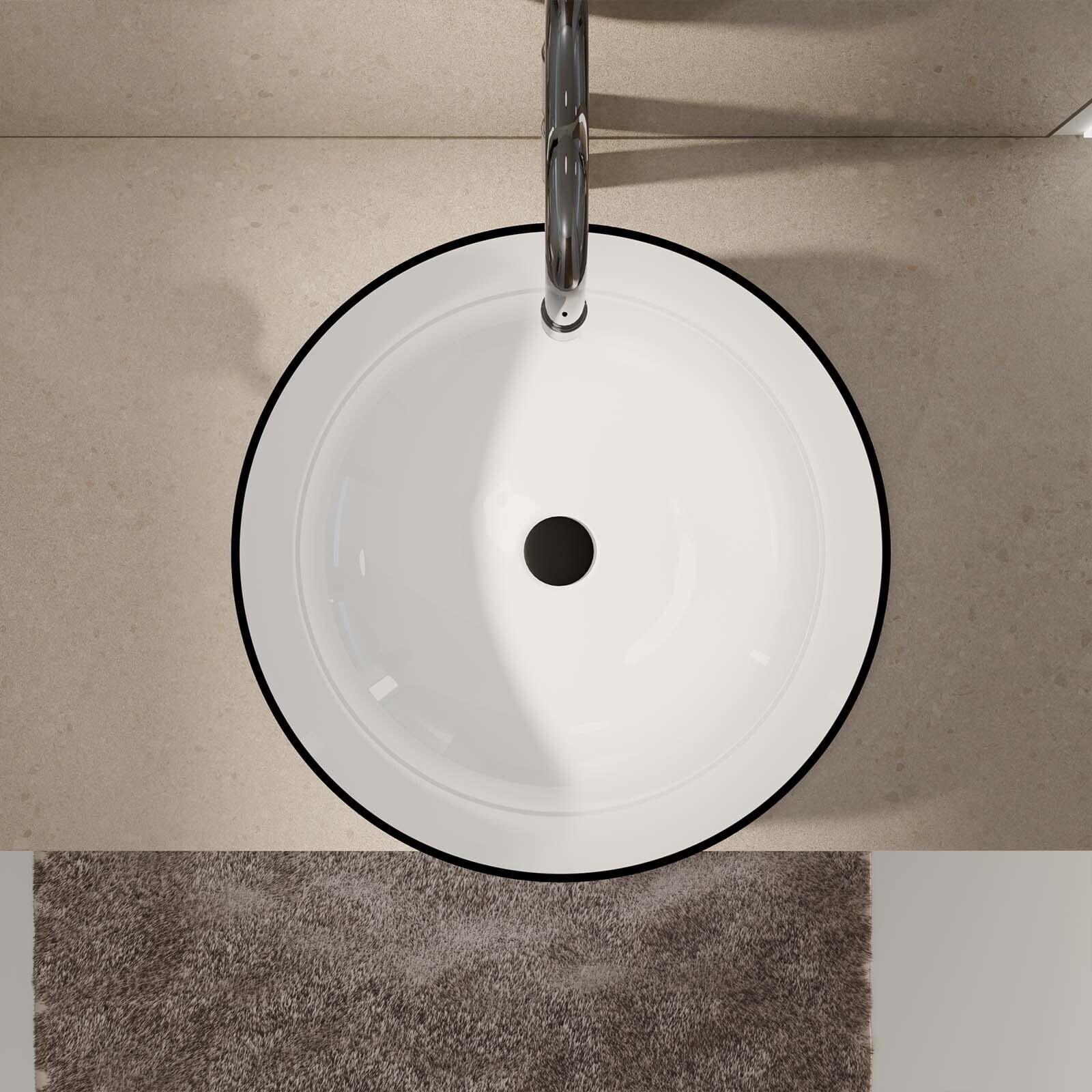 Vasque à poser ronde en céramique 42x14 cm - Blanc et liseré noir