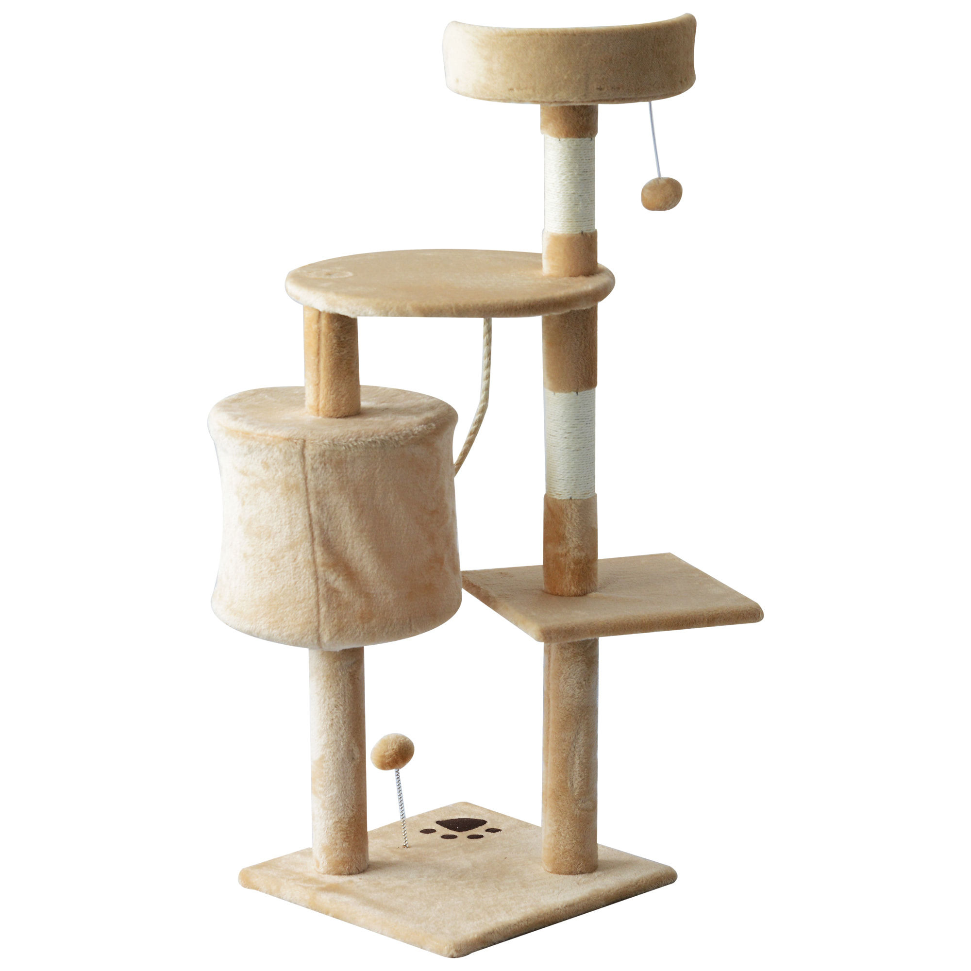 Arbre à chats multi-équipements griffoirs grattoirs plateformes niche corde jouets 40L x 40l x 114H cm beige