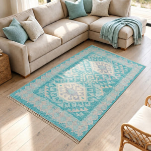 Tapis kilim, motif géométrique authentique, tissé à plat, MUKAZ