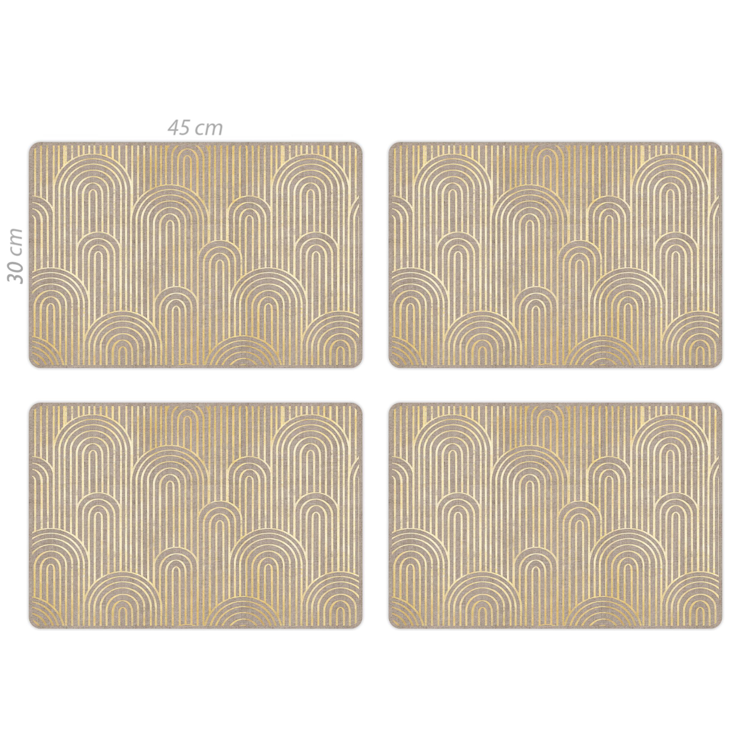 Set de 4 individuales de vinilo CERAMIKO, Natural arcos dorados 4u-30x45 cm