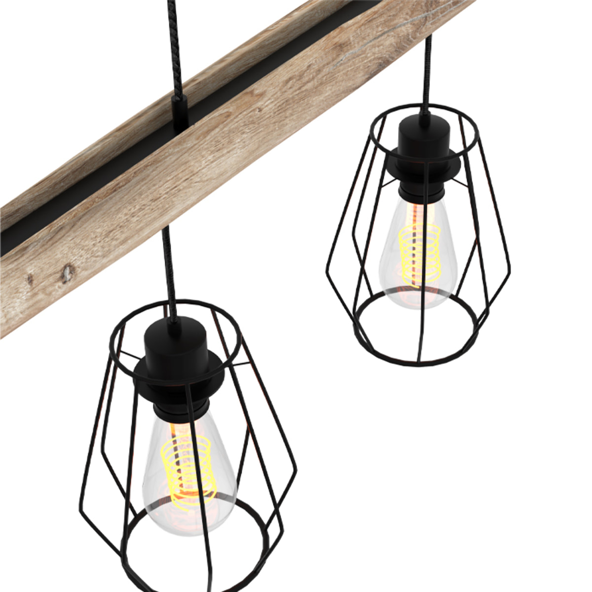 Suspension en bois et métal 4 lampes - Clotilde