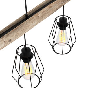 Suspension en bois et métal 4 lampes - Clotilde