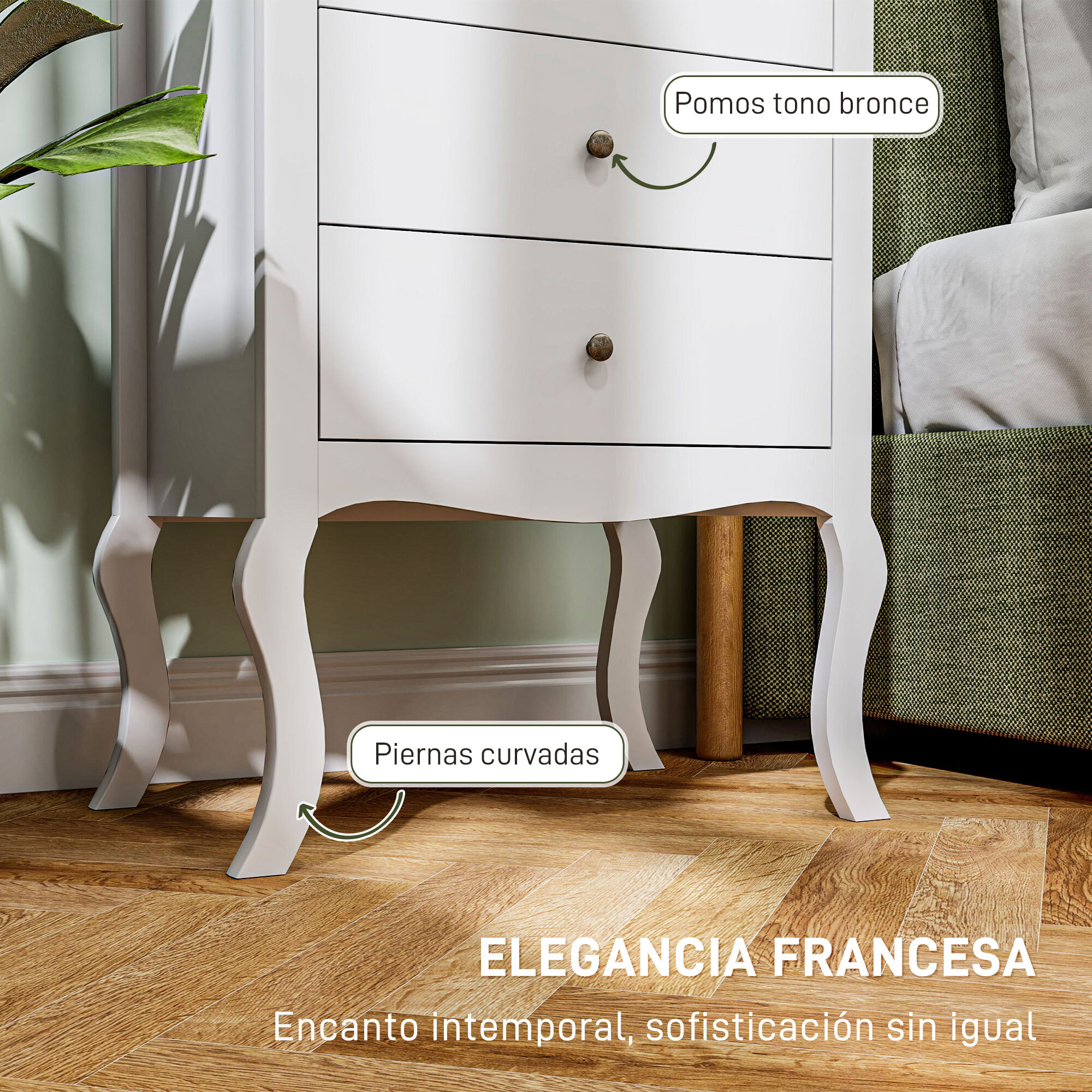 Cómoda con 4 Cajones Cómoda de Dormitorio Estilo Francés con Diseño Anti-vuelco Cajonera para Salón Pasillo 60x40x98,5 cm Blanco y Roble