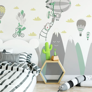 Stickers muraux enfants - Décoration chambre bébé - Autocollant Sticker mural géant enfant montagnes scandinaves ANIMAUX SALTIMBANQUES