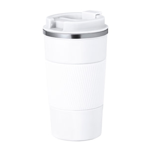 Vaso térmico en acero inox de doble pared y 400 ml de capacidad. Con dosificador en tapa y abrefácil, banda de silicona a juego y base antideslizante. Libre de BPA.