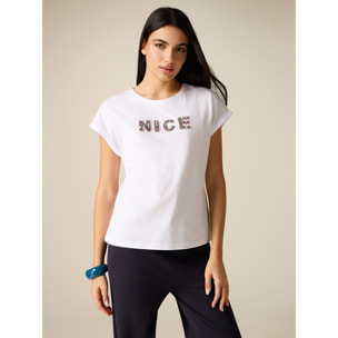 Oltre - T-shirt in cotone con patch gioiello - Bianco