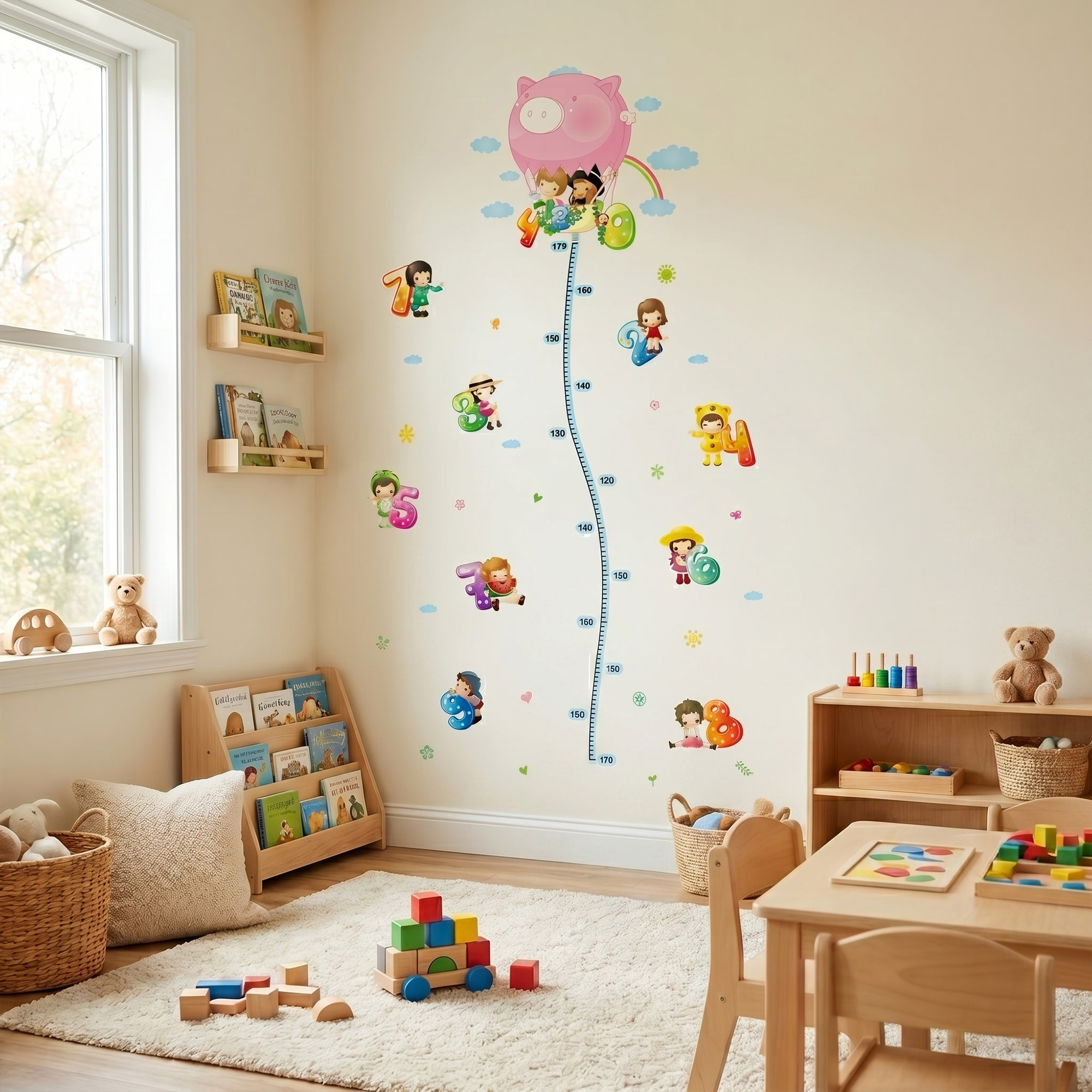 Stickers Muraux décoration adhésifs Toise Enfants avec Montgolfière